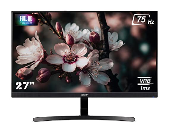 Acer K273 b 27 Inch IPS Full HD LCD Monitor with LED Back Light I 1MS VRB 75Hz Refresh Rate I AMD Free Sync Technology I Zero Frame Design I 1 x VGA 1 x HDMI with Inbox HDMI Cable I Stereo Speakers