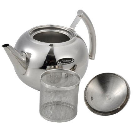 Tea Pot, Newness Polished Stainless Steel Teapot with Lid, Tea Kettle for Home, Teapot with Tea Filter, 57 Ounces(1.7 Liters)