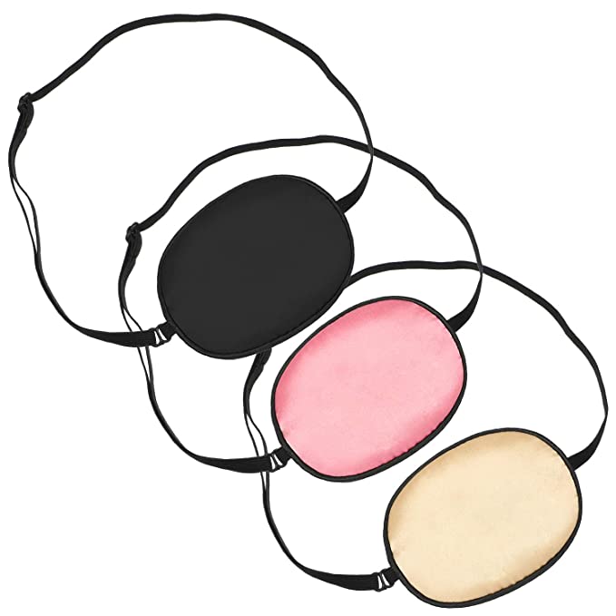 3 Pieces Silk Eye Patch Elastic Lazy Eye Patch Adult Adjustable Single Eye Patch with Elastic Strap (Black, Champagne, Peach)