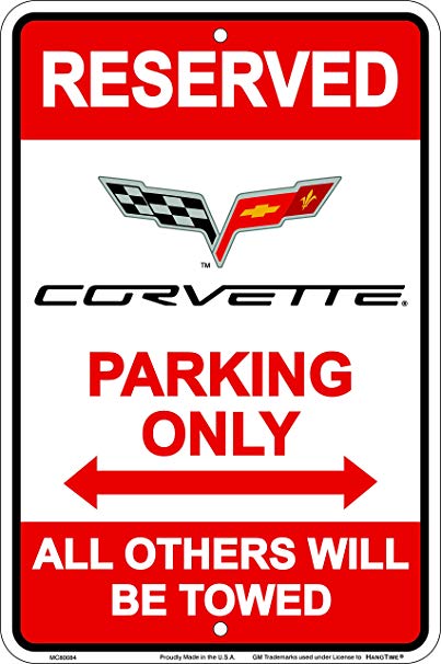 Hangtime MC80084 Corvette Parking sign 8 x12 inches red