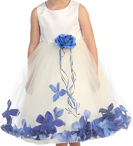 BluNight Collection Wedding Pageant Satin Flower Petal Little Flower Girls Dresses