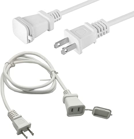 5Ft Extension Cord, Outlet Power Strip, 2 Prong, US Power Extension Cable Cord,16 AWG/125V, Indoor Rated, Perfect for Home, Office or Kitchen, with Tamper Guard White （2PACK）