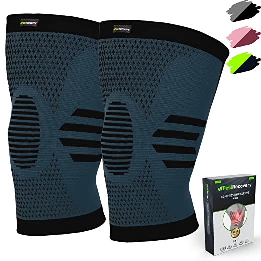 2 Pack Genouillères Homme et Femme - Manchon de Compression du Genou pour Running, Basket et Sports - Genouillère pour l'Arthrite, Douleurs Articulaires, Tendinite - Respirant et Antidérapant