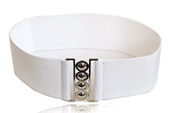 Modeway Women Fashion 3"Wide Silver/Gold Buckle Elastic Stretch Waist Cinch Belt