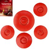 Silicone Cooking Food Storage Suction Lids Microwave Splatter Screen and Bowl Covers Set of 5 Plus Valentine Recipe Ebook