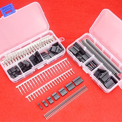 Hilitchi 425 Pcs 40 Pin 2.54mm Pitch Single Row Pin Headers,Dupont Connector Housing Female,Dupont Male/Female Pin Connector Kit