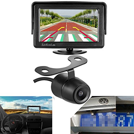 LeeKooLuu Rear View Backup Camera and Mirror Monitor Kit for Car/Vehicle/Truck/Van Reverse Rear-View Universal Color CCD 170°Viewing Angle WaterProof