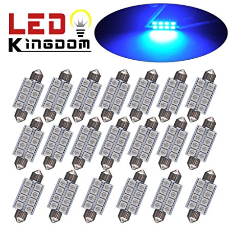 LEDKINGDOMUS 20x 1.66" 42mm 8-SMD Festoon Ultra Blue LED Interior Map Dome Lights Bulbs 211-2 578