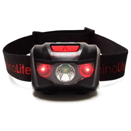 LuminoLite Super Bright XPE CREE LED Headlamp 160 Lumens - 5 Lighting Modes, White & 2 Red LEDs, Comfy Adjustable Strap, IPX6 Waterproof Rated - Perfect For Running, Camping, Hiking, Fishing & Hunting