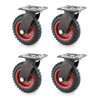 POWERTEC 6 Inch Caster Wheels Set of 4, Heavy Duty Swivel Plate Casters with Rubber Knobby Tread for Workbench, Dolly, Cart, Trolley, Wagon and Chicken Coop, Large Rubber Castor Wheels (17050-P4)