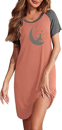 Ekouaer Womens Nightgown Short Sleeve Night Dress Printed Sleepwear Soft Sleep Shirt S-3XL