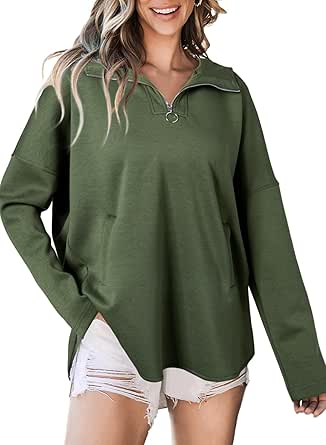 EVALESS Women's Oversized Hoodies Casual Long Sleeve Half Zipper Pocket Sweatshirt Pullover Tops