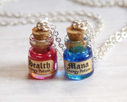 Mana and Health BFF necklaces potion in a bottle geekery miniature food jewelry