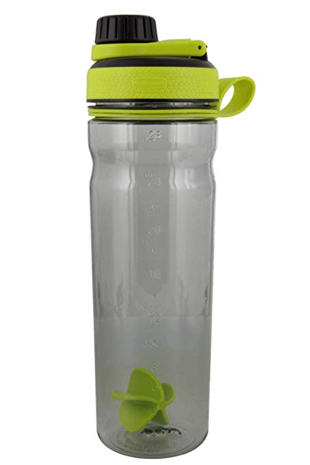 Rubbermaid Shaker Bottle – BPA Free Odor & Stain Resistant - Great for Mixing Protein Shakes, Juices, Smoothies - Finger Loop & Unique Five-Sided Paddle Ball for Better Blending, 28oz (Green/Black)