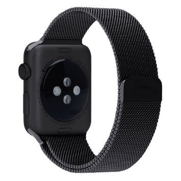 Apple Watch Band, with Unique Magnet Lock, lamavido 42mm Milanese Loop Stainless Steel Bracelet Strap Band for Apple Watch Strap 42mm All Models (Black)