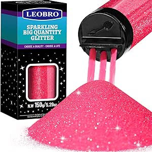 LEOBRO Pink Glitter, Iridescent Glitter 150G/5.29OZ Iridescent Fluorescent Pink Glitter for Valentine's Day Crafts, Craft Glitter Flakes Sparkles Glitter for Resin Arts Crafts Valentine Decor, 1/96”