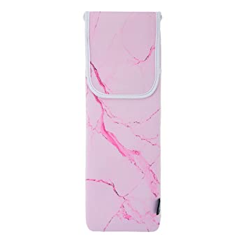 Bluecell Heat Resistant Neoprene Curling Iron Holder Cover Bag Flat Iron Curling Wand Travel Case Pouch 15 x 5 Inches, Pink Marble Pattern