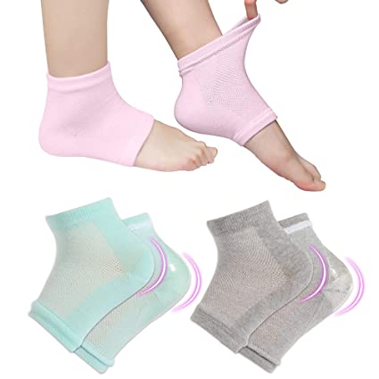 3 Pairs Vented Moisturizing Gel Socks Lotion Gel for Dry Cracked Heels, Spa Gel Socks Humectant Moisturizer Heel Balm Foot Treatment (Pink&Grey&Turquoise)