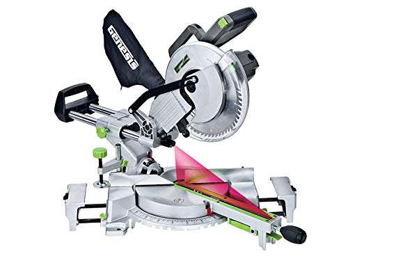 Genesis GMSDR1015LC 15-Amp 10-Inch Sliding Compound Miter Saw, Grey (Renewed)