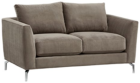 Rivet Emerly Modern Velvet Metal Leg Sofa, 63" W, Pewter