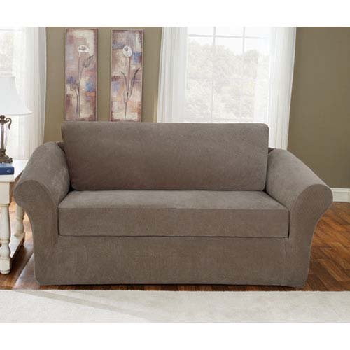Sure Fit Stretch Pique 3-Piece  - Loveseat Slipcover  - Taupe (SF36144)