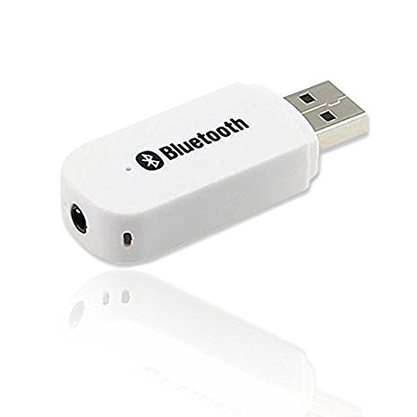 URANT USB Bluetooth Receiver Adapter Wireless Audio Adapter Car Kit Music Receiver Bluetooth Car Adapter Home/Car Stereo Sound System, Portable Speskers, Headphone, Car(Aux in) with 3.5mm Cable -White