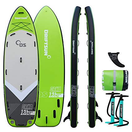 Driftsun Orka 12’ Gear Vessel Paddle Board - Multi Person iSUP Group Inflatable Stand Up Paddleboard with Two High Pressure/High Volume Pumps