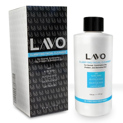 NEW Best Glycolic Acid Cleanser - #1 Acne Face Wash for Oily Skin w/ Salicylic Acid & Lactic Acid - Exfoliating - Sloughs Away Dead Skin that Cause Blackheads and Pimples - for Men and Women - by LAVO - 6 fl oz