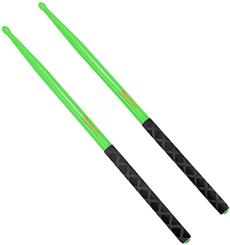 5A Nylon Drumsticks for Drum Set Light Durable Plastic Exercise ANTI-SLIP Handles Drum Sticks for Kids Adults Musical Instrument Percussion Accessories Green
