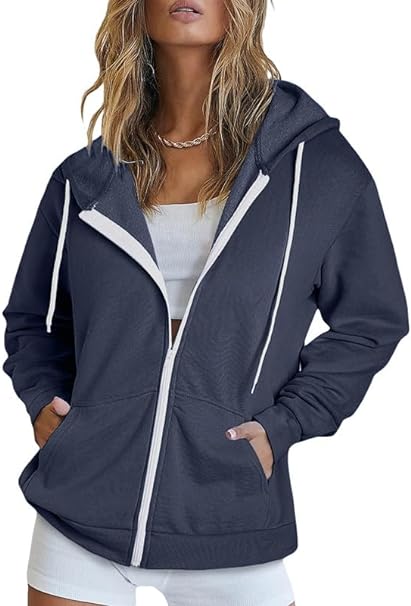 Dokotoo Women's Full Zip Up Hoodie Long Sleeve Hooded Sweatshirts Pockets Jacket Coat for Women