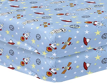 Linen Zone - 2 x Baby Cot Fitted Sheets - Size 60x120 cm - Easy Care, Soft and Durable (Space Blue)