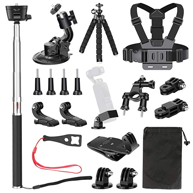 Neewer 20-in-1 Expansion Accessory Kit for DJI Osmo Pocket Handheld Camera: Chest Strap, Bike Mount, Backpack Clip, Flexible Tripod, Car Suction Cup, Selfie Stick for Skiing Skating Running Bicycling