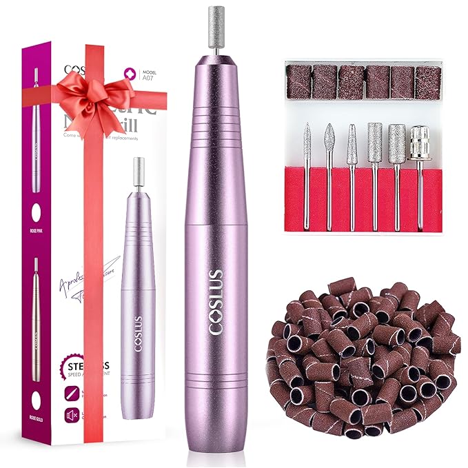 COSLUS Electric Nail Drill File Professional: for Acrylic Gel Dip Powder Nails Portable Nail Drill Machine Kit Manicure Pedicure Tools Polishing Set Purple