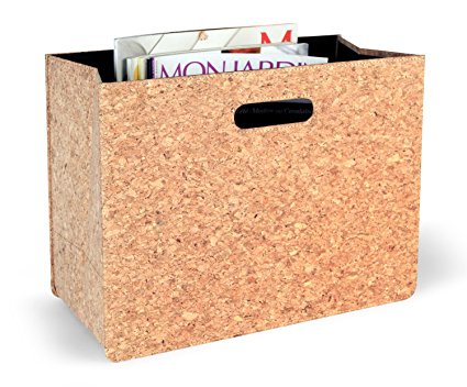 Magazine Basket Holder Rack with Hole Handle, Foldable Newspaper Storage Bin Organizer, Natural Real Cork, 15.8x7.3x11.8 inches