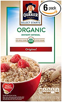 Quaker Organic Instant Oatmeal Original Breakfast Cereal, 8 Packets Per Box (Pack of 6 Boxes)