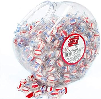 Stewart Old Fashioned Peppermint Flavored Pure Sugar Candy Puff Balls - Individually Wrapped Candy Snack, Fat-Free, Cholesterol-Free, Gluten-Free, Made in the USA - 96oz Tub