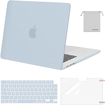 MOSISO Compatible with MacBook Air 15 inch Case 2023 2024 Release M3 A3114 M2 A2941 with Liquid Retina Display&Touch ID, Plastic Hard Shell&Keyboard Cover&Screen Protector&Storage Bag, Baby Blue