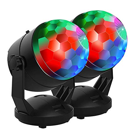 【New Arrival-6 Light Bulbs】DJ Party Lights Sound Activated Disco Ball Strobe Light 7 Lighting Colors, USB/Battery Powered, Perfect for Kids, Festival Celebration Birthday Xmas Wedding Party-2 Packs