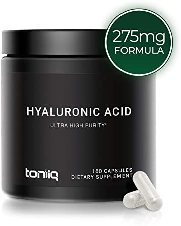Ultra High Purity Hyaluronic Acid Capsules - 275mg Formula - Non-GMO Fermentation - High Strength with Vitamin C - 180 Capsules