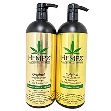 Hempz Pure Herbal Extracts Original Herbal Shampoo & Conditioner 33.8oz for Damaged and Color Treated Hair Bundle
