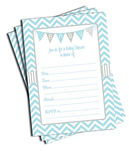 50 Blue Boy Baby Shower Invitations and Envelopes (Large Size 5x7)