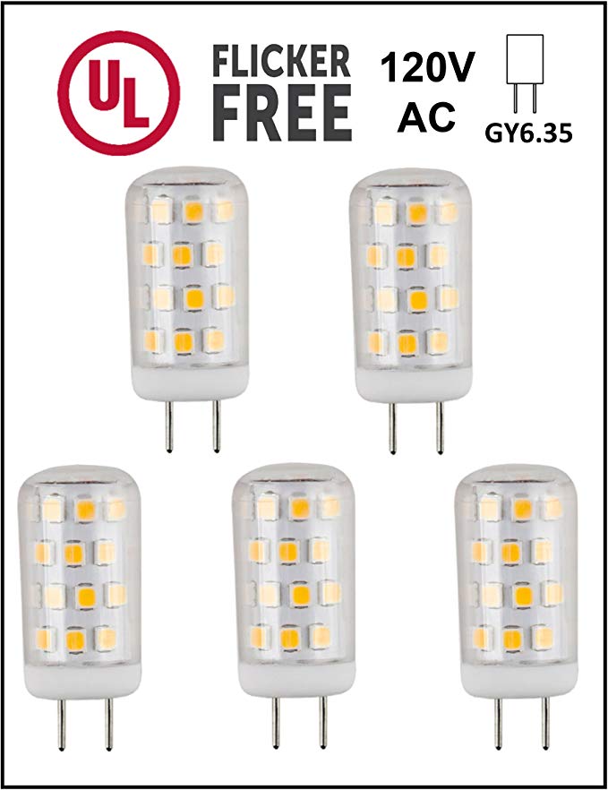 CBConcept UL-Listed, JCD 120 Volt GY6.35 LED Light Bulb, 5-Pack, 3 Watt, 330 Lumen, Pure White 6000K, 360° Beam Angle, 35W Equivalent, G6.35/GY6.35 Halogen/Xenon/Incandescent Replacement Bulb