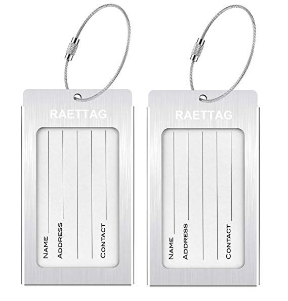 Luggage Tags, LLFSD RAETTAG Metal Suitcase Tags Travel Bag ID Identifier Luggage Tag (Silver 2-Pack)