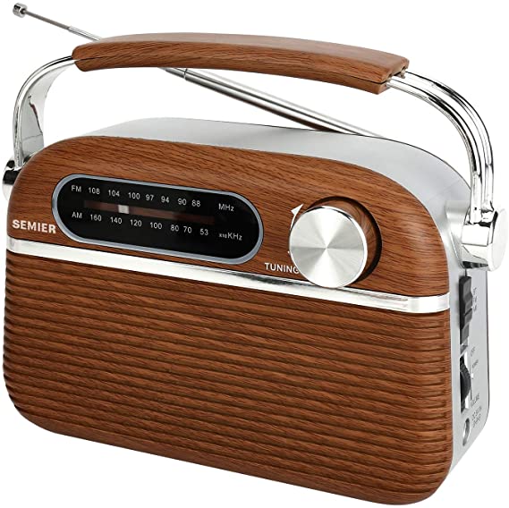 SEMIER Retro AM FM Portable Radio Bluetooth Speak，Battery Operated Radio by 2X D Cell Batteries Or AC Power Vintage Transistor Radio with Standard Earphone Jack and Large Knob