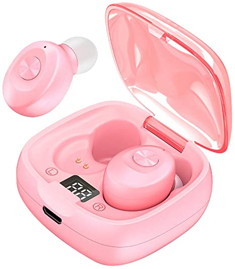 JAKO Wireless Earbuds, IPX5 Waterproof Earphones with Charging Case, Bluetooth Headphones Deep Bass Stereo in-Ear Earphones Built-in Mic for Sports, Pink