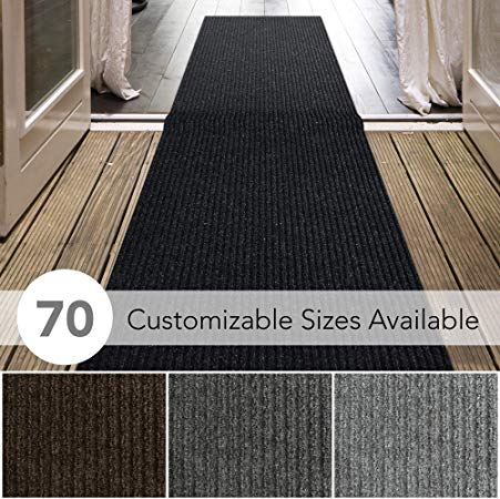 iCustomRug Spartan Weather Warrior Duty Indoor/Outdoor Utility Ribbed in 3ft,4ft,6ft Widths 70 Custom Sizes with Natural Non-Slip Rubber Backing 4' x 30' in Black