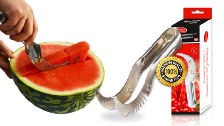 Watermelon Cutter by Naturechef - Stainless Steel Watermelon Slicer Safely and Easily Cuts Melon Cantaloupe Honeydew and More - Perfect Slicer Cores and Peels Fruit - High Quality and Easy to Clean