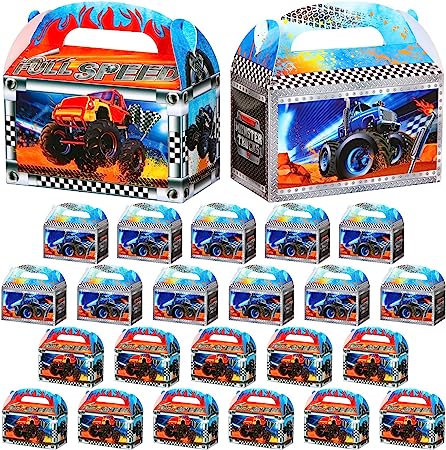 Zonon 24 Pieces Truck Party Favor Bags Racing Car Party Treat Boxes Truck Treat Party Supplies Favor Box for Holiday Birthday Theme Parties Goodie Candy Cookies, 2 Styles, 4.8 x 2.4 x 5.2 Inches