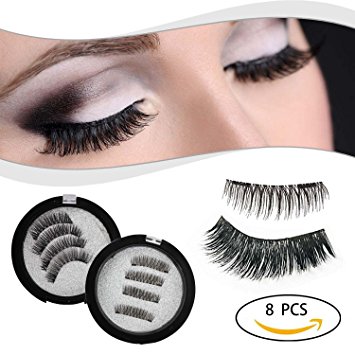 Proteove Reusable Magnetic False Eyelashes - No Glue Mess Magic 3D Fake Lashes Extension, Ultra Soft & Natural Look & Handmade, 2 Pair 8 Piece