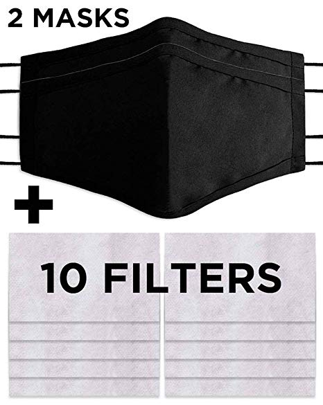 2 Face Masks for Germ Protection with 10 Pollutant Filter Inserts | Anti Dust Face Mask can be Used as an Alternative to Medical or Surgical Mouth Masks- Reusable Mask Includes 10 Pollutant Filters